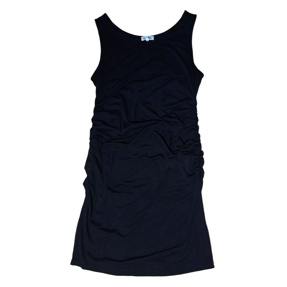 GINKANA Women's Maternity Black Sleeveless Ruched Stretch Bodycon Dress XL